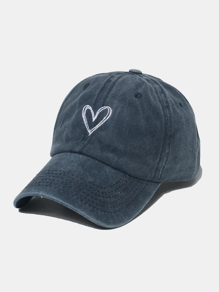 Embroidered Heart Washed Cotton Baseball Cap - Dark Blue / One Size