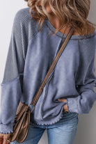 Exposed Seam Long Sleeve Sweatshirt - Dusty Blue / 2XL