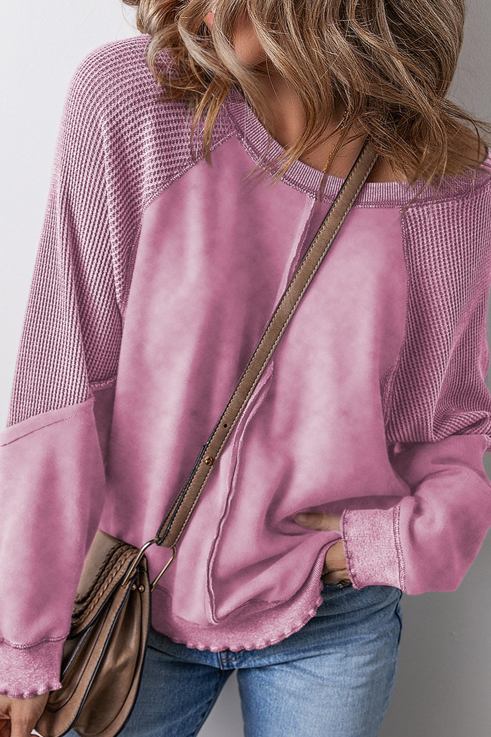 Exposed Seam Long Sleeve Sweatshirt - Dusty Pink / S