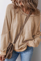 Exposed Seam Long Sleeve Sweatshirt - Tan / M