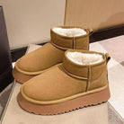 Fleece Lined Chunky Platform Mini Boots - Camel / 5