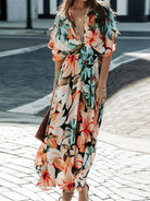 Floral Plunge Half Sleeve Dress