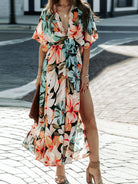 Floral Plunge Half Sleeve Dress - Floral / S