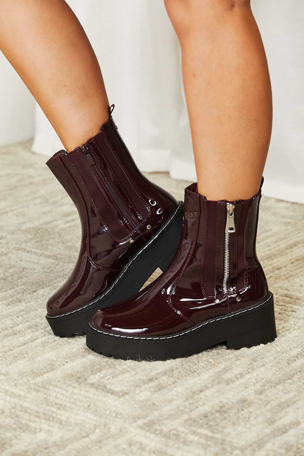 Forever Link Side Zip Platform Boots - Burgundy / 6