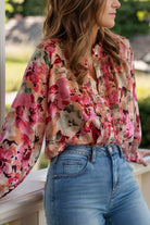 Frill Printed Long Sleeve Shirt - Floral / S