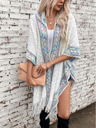 Fringe Half Sleeve Hooded Poncho