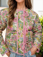 Front Tie Printed Lightweight Jacket - Blush Pink / S