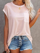 Full Size Round Neck Cap Sleeve T-Shirt - Watermelon pink / S