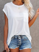 Full Size Round Neck Cap Sleeve T-Shirt - White / S