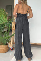 Full Size Spaghetti Strap Jumpsuit with Pockets - Black / S