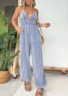 Full Size Spaghetti Strap Jumpsuit with Pockets - Light Blue / S