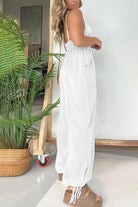 Full Size Spaghetti Strap Jumpsuit with Pockets - White / S