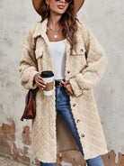 Fuzzy Button Up Dropped Shoulder Long Sleeve Coat - Tan / S