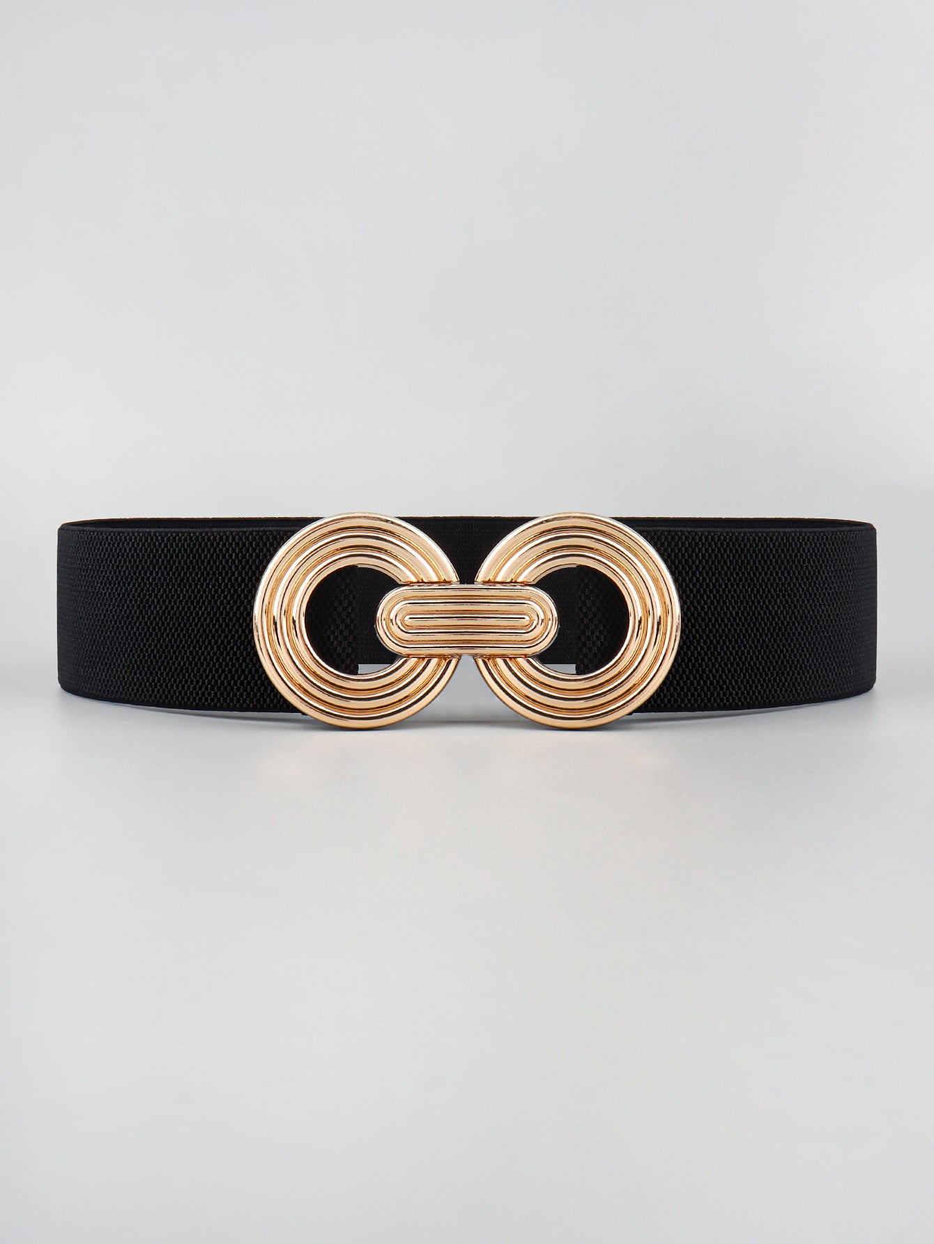 Geometric Buckle Elastic Wide Belt - Black / One Size