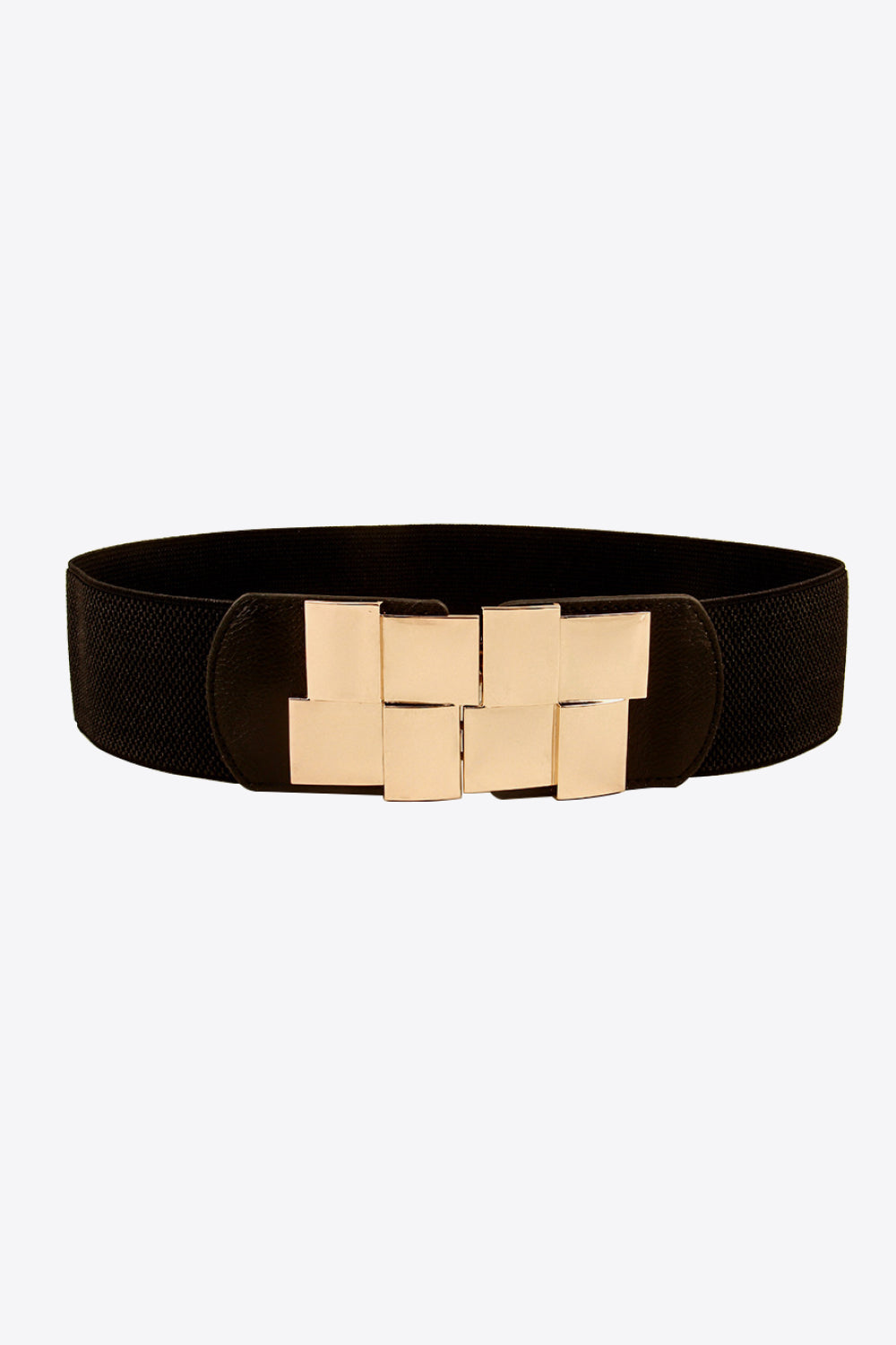Geometric Buckle Elastic Wide Belt - Black / One Size