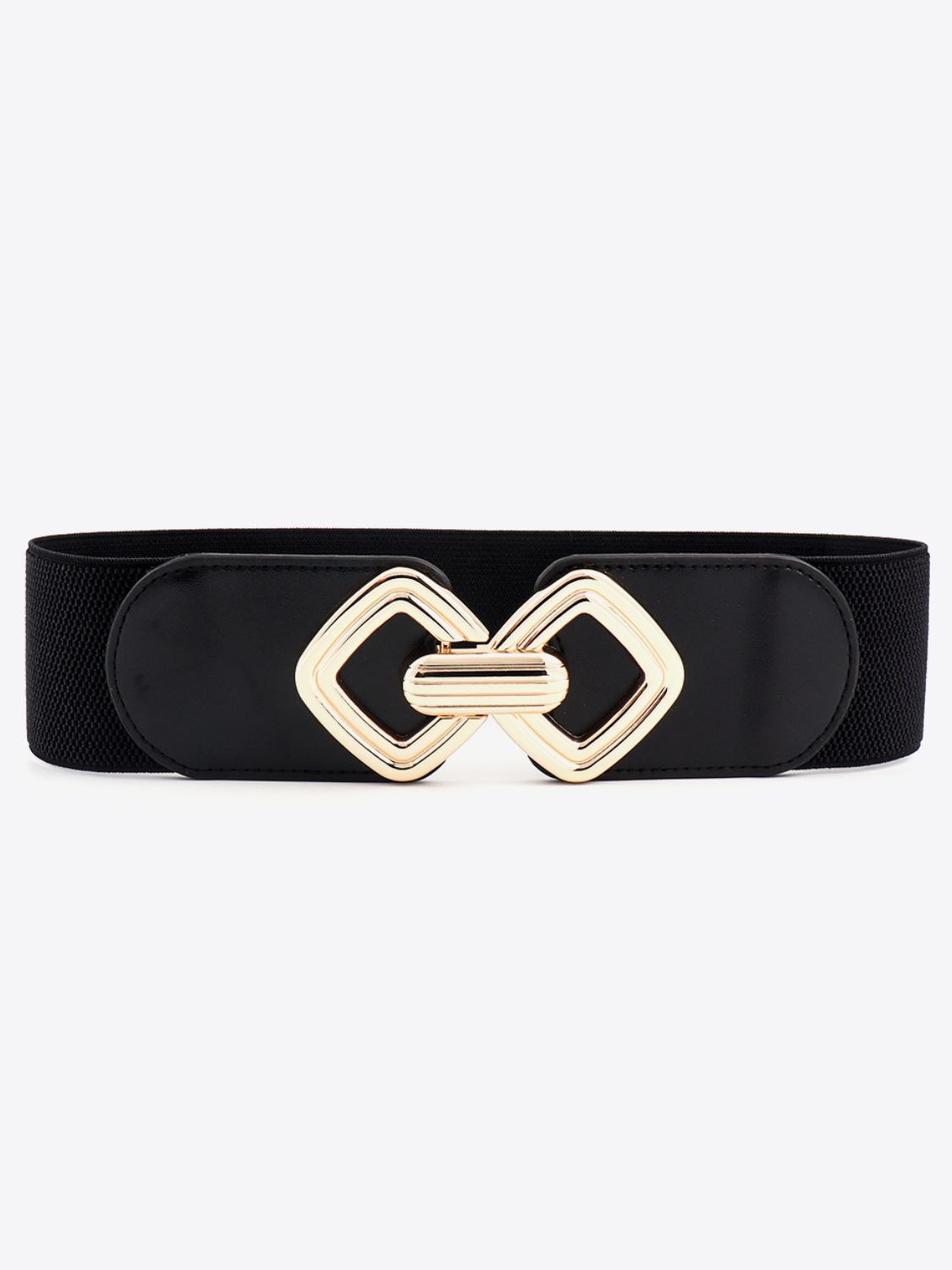 Geometric Buckle Elastic Wide Belt - Black/PU / One Size