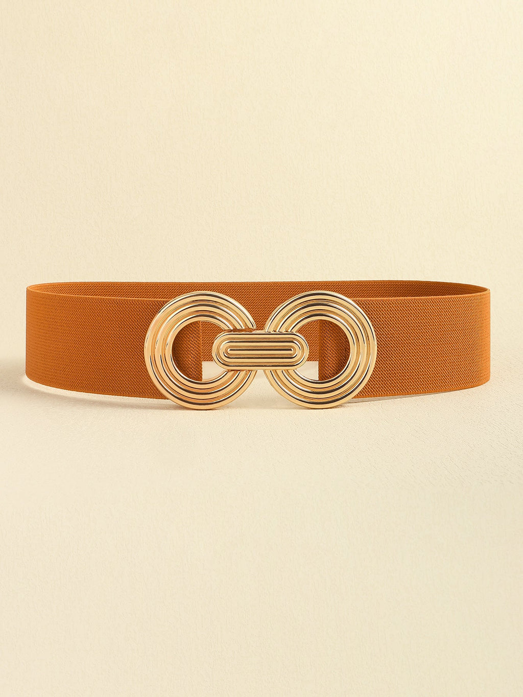 Geometric Buckle Elastic Wide Belt - Caramel / One Size