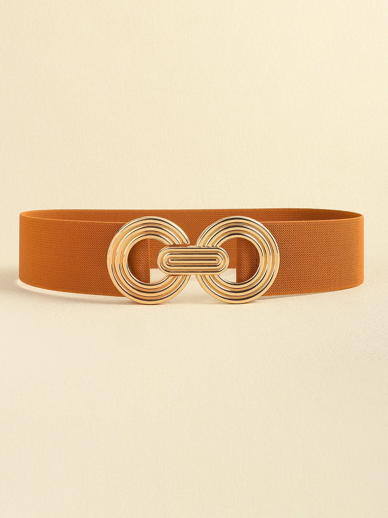 Geometric Buckle Elastic Wide Belt - Caramel / One Size
