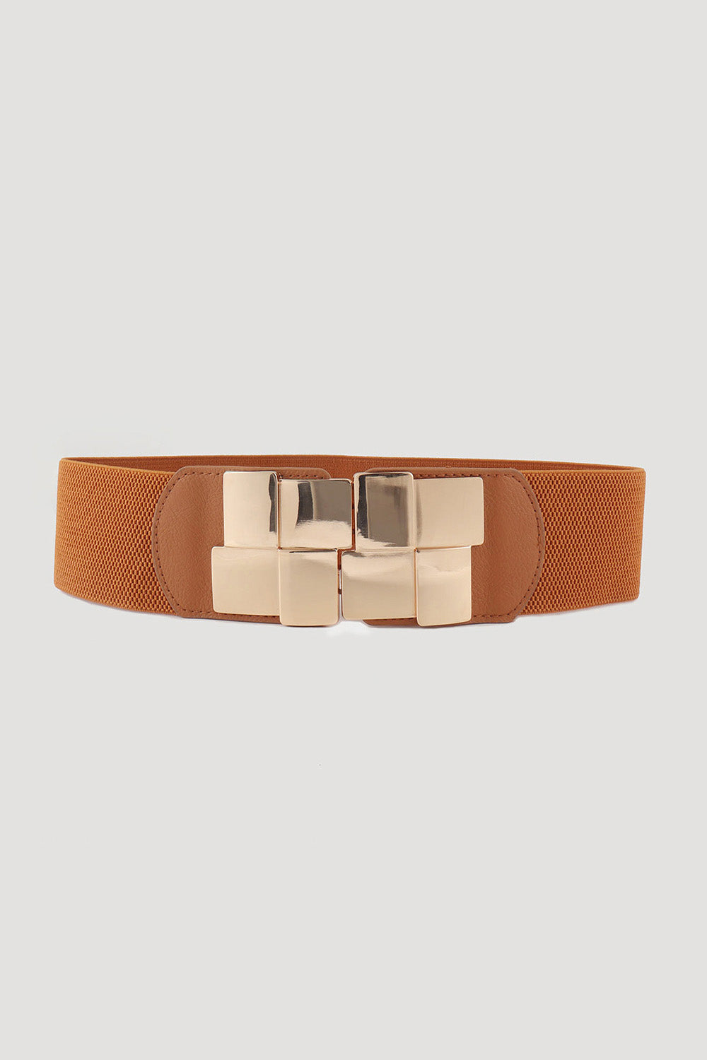 Geometric Buckle Elastic Wide Belt - Caramel / One Size
