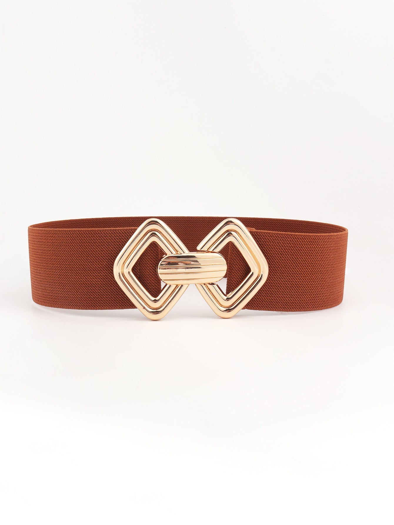 Geometric Buckle Elastic Wide Belt - Chestnut / One Size