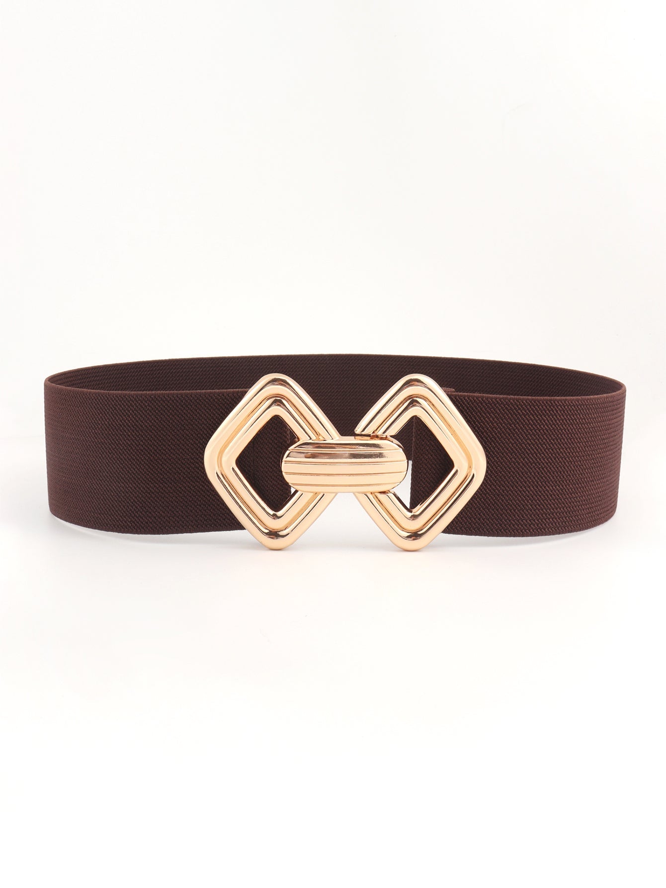 Geometric Buckle Elastic Wide Belt - Chocolate / One Size
