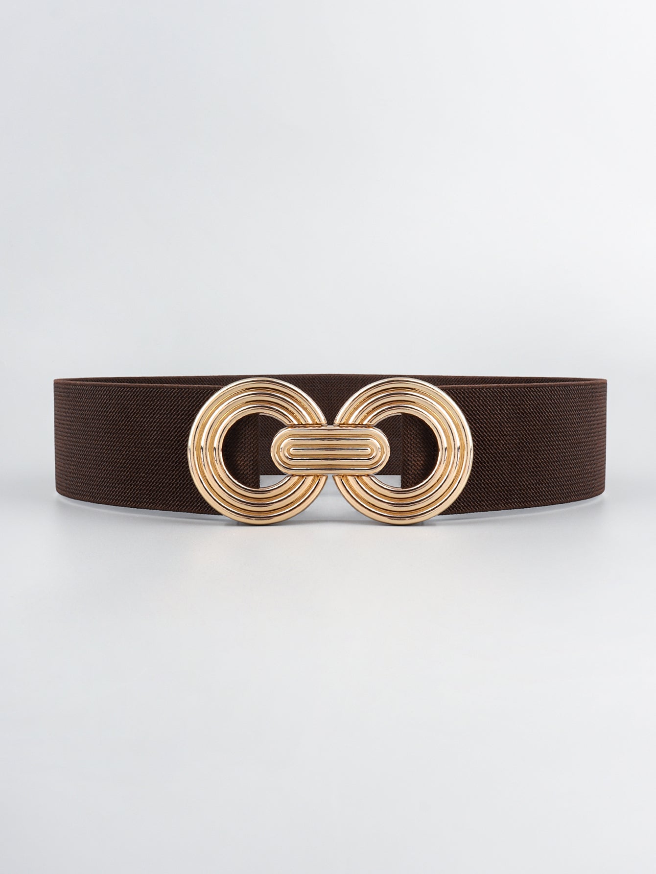 Geometric Buckle Elastic Wide Belt - Chocolate / One Size