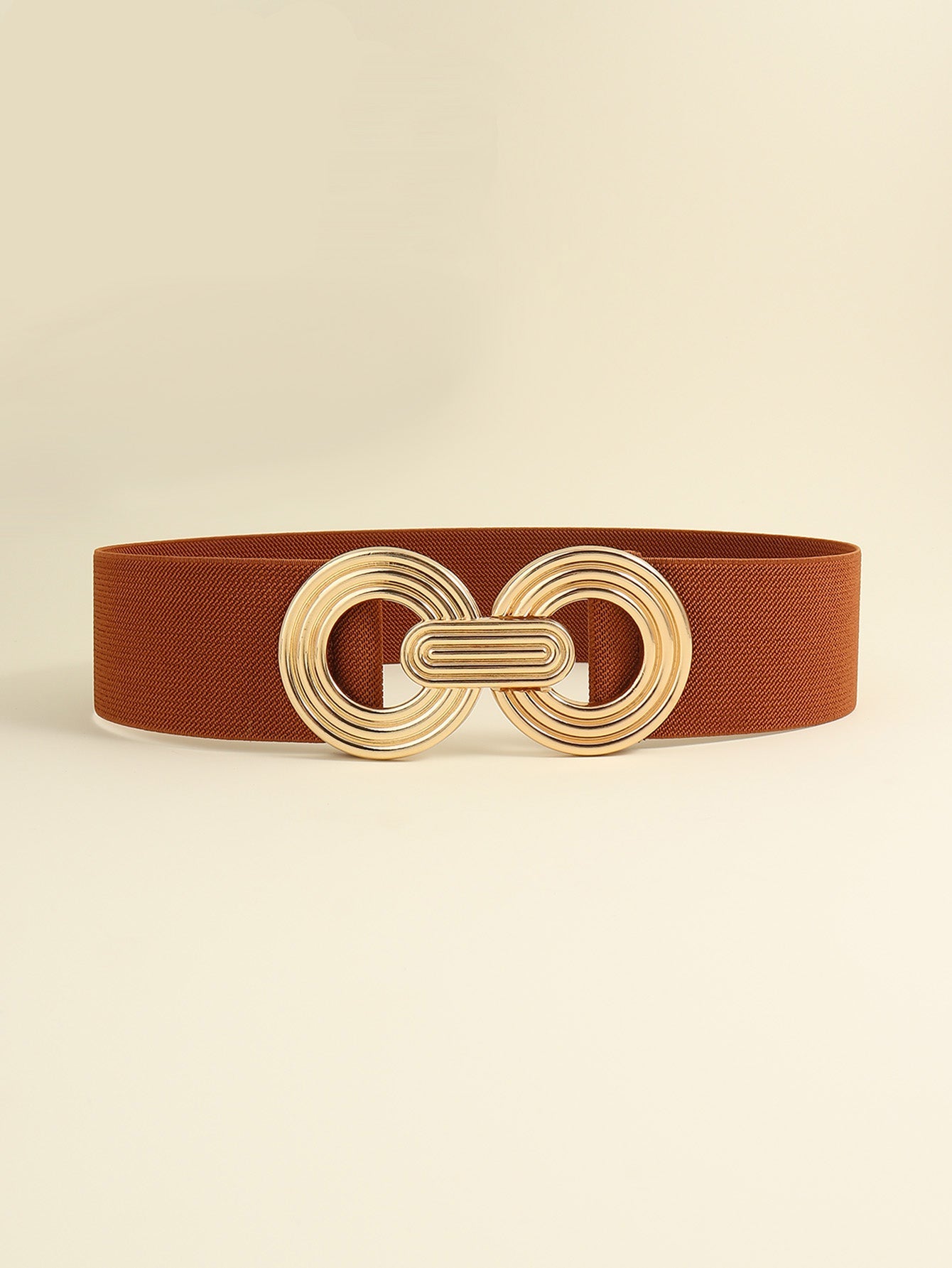 Geometric Buckle Elastic Wide Belt - Dark Brown / One Size