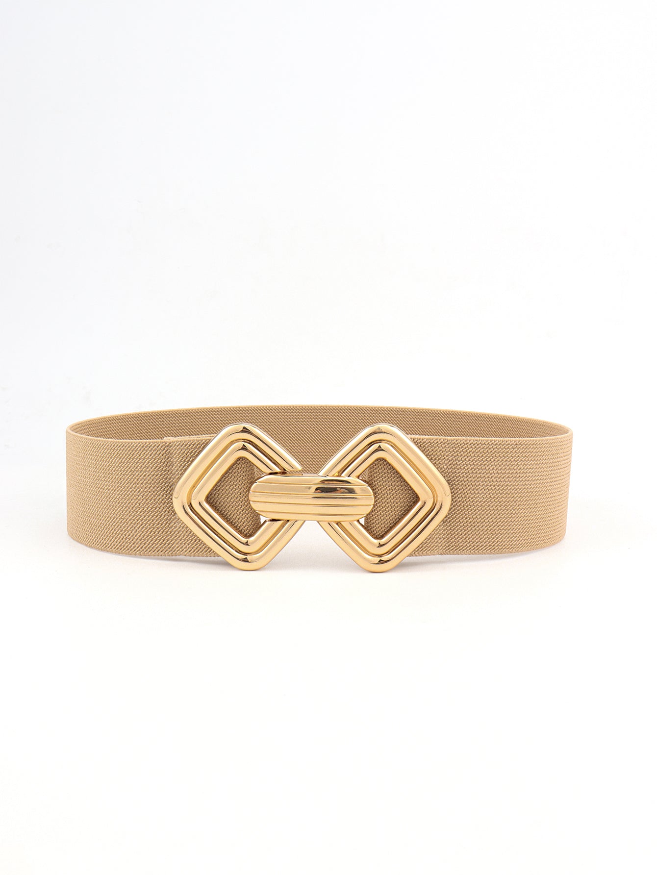 Geometric Buckle Elastic Wide Belt - Khaki / One Size
