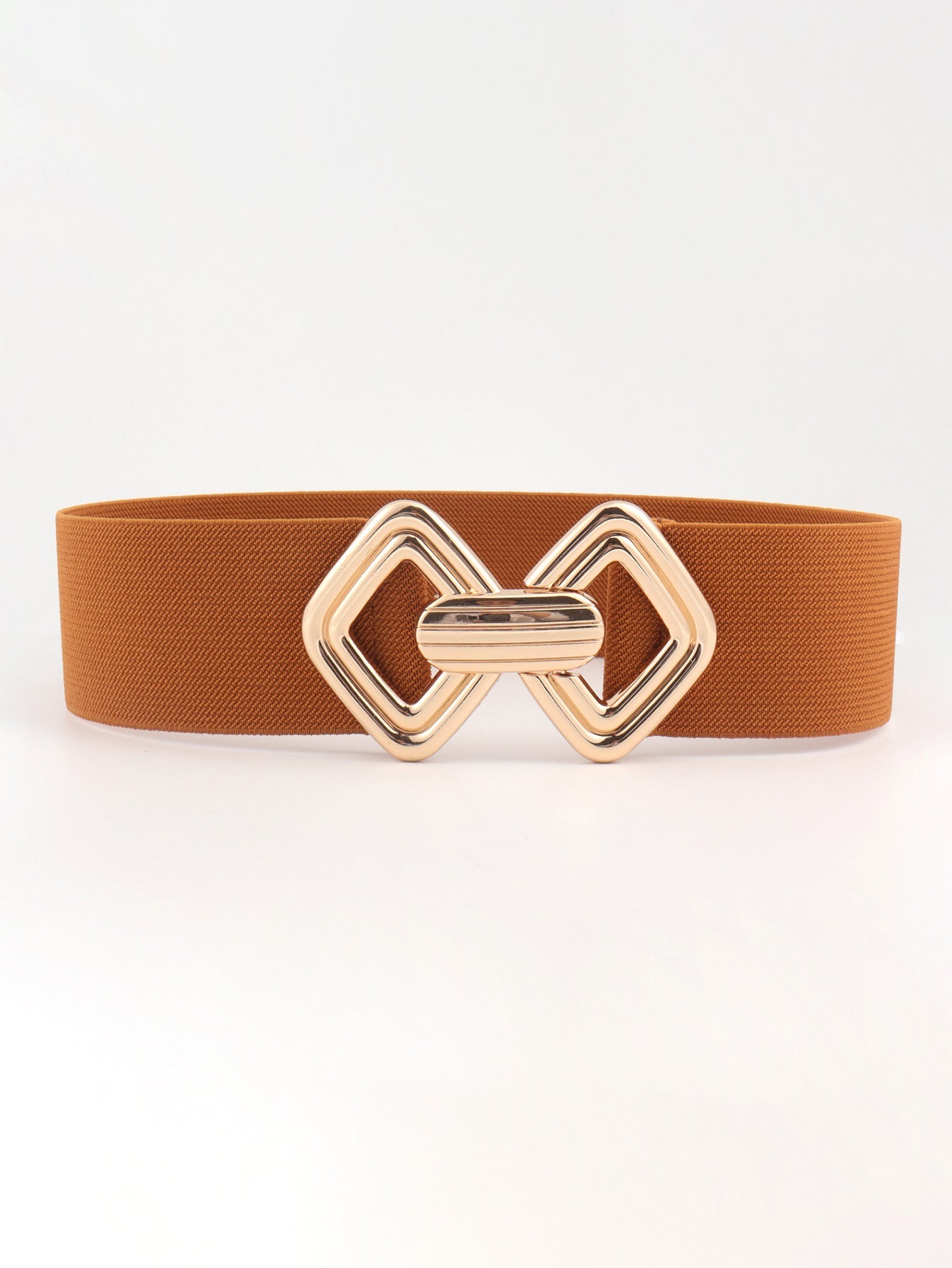 Geometric Buckle Elastic Wide Belt - Ochre / One Size