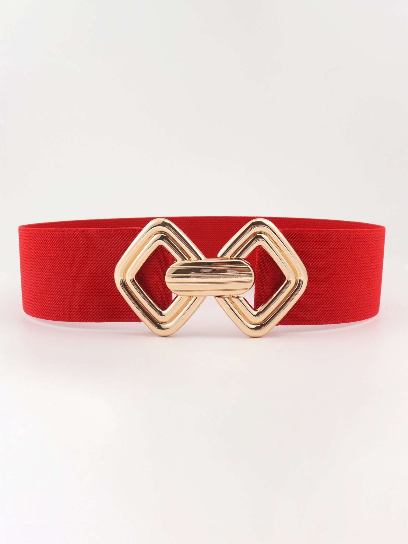 Geometric Buckle Elastic Wide Belt - Red / One Size
