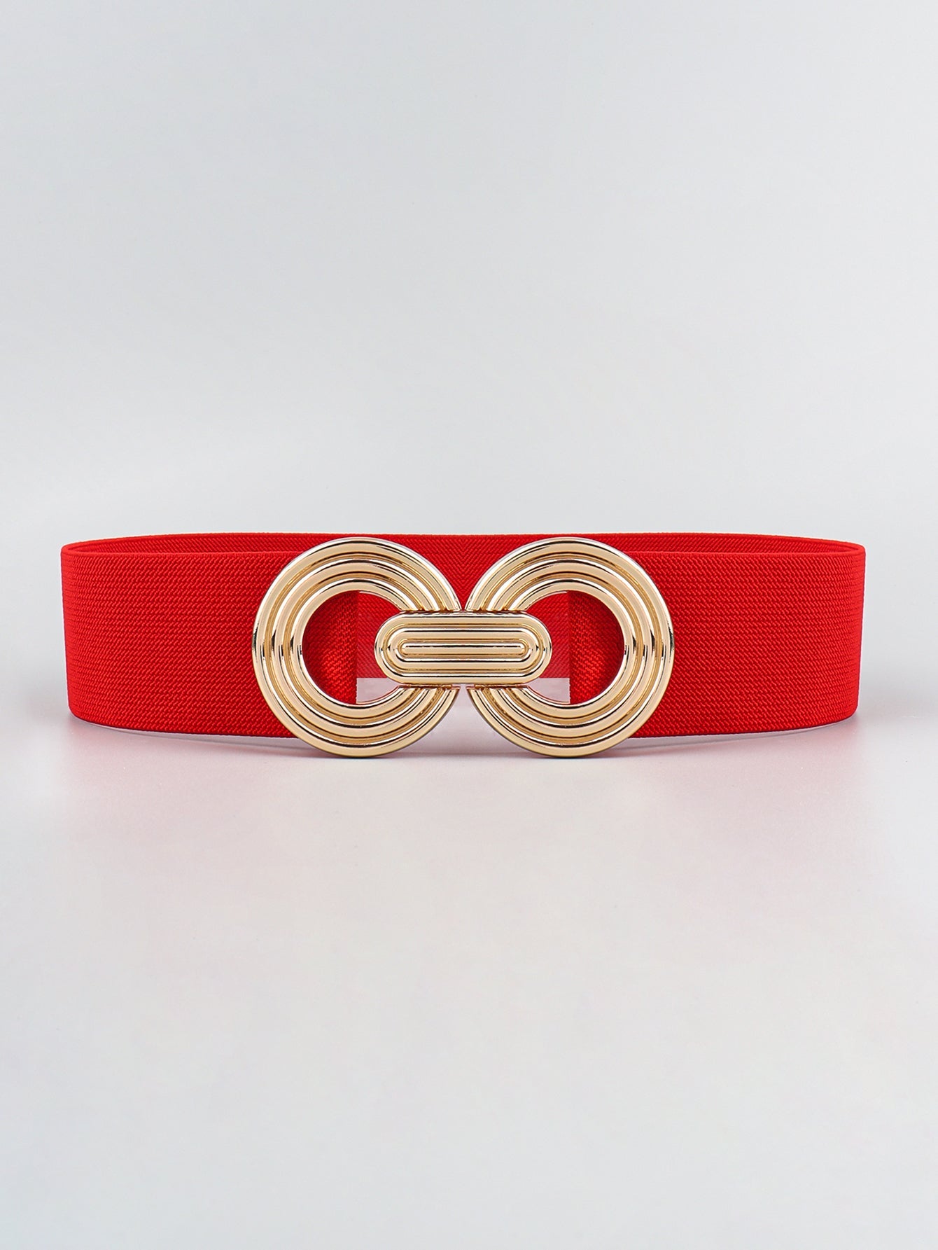 Geometric Buckle Elastic Wide Belt - Red / One Size