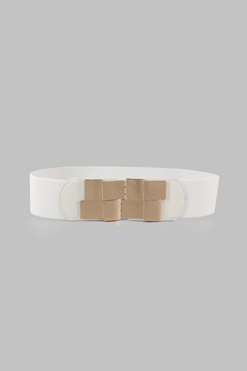 Geometric Buckle Elastic Wide Belt - White / One Size