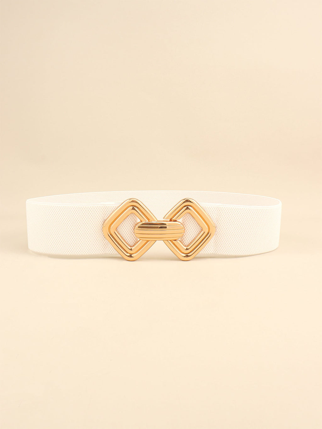 Geometric Buckle Elastic Wide Belt - White / One Size