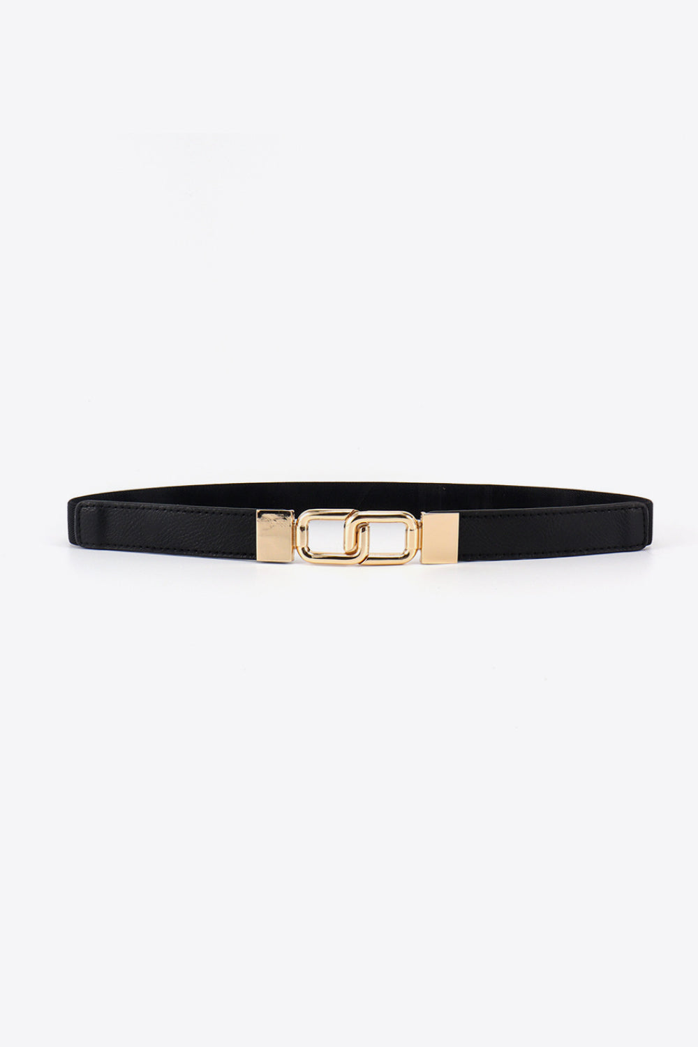 Geometric Double Buckle Elastic Belt - Black / One Size