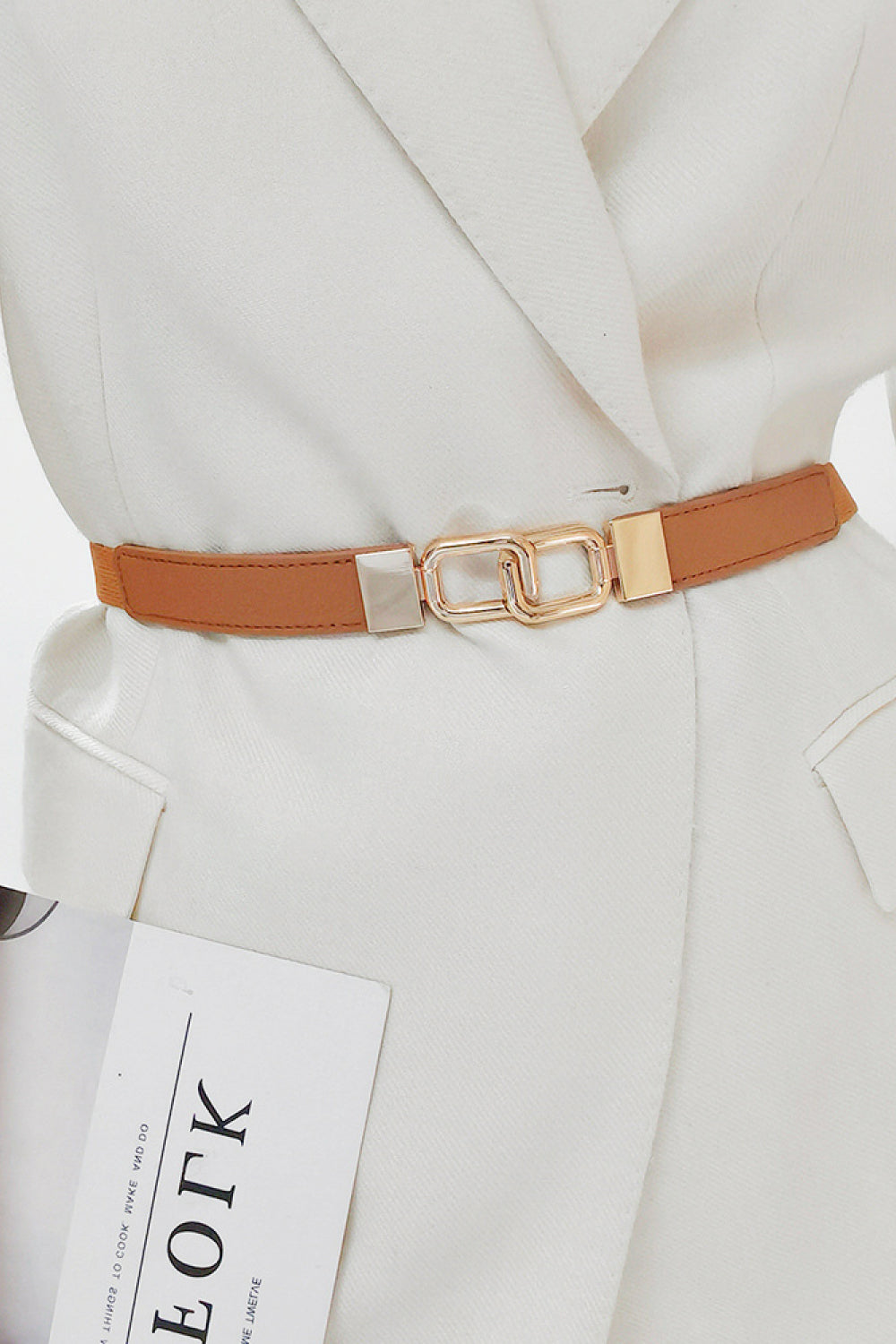 Geometric Double Buckle Elastic Belt - Caramel / One Size