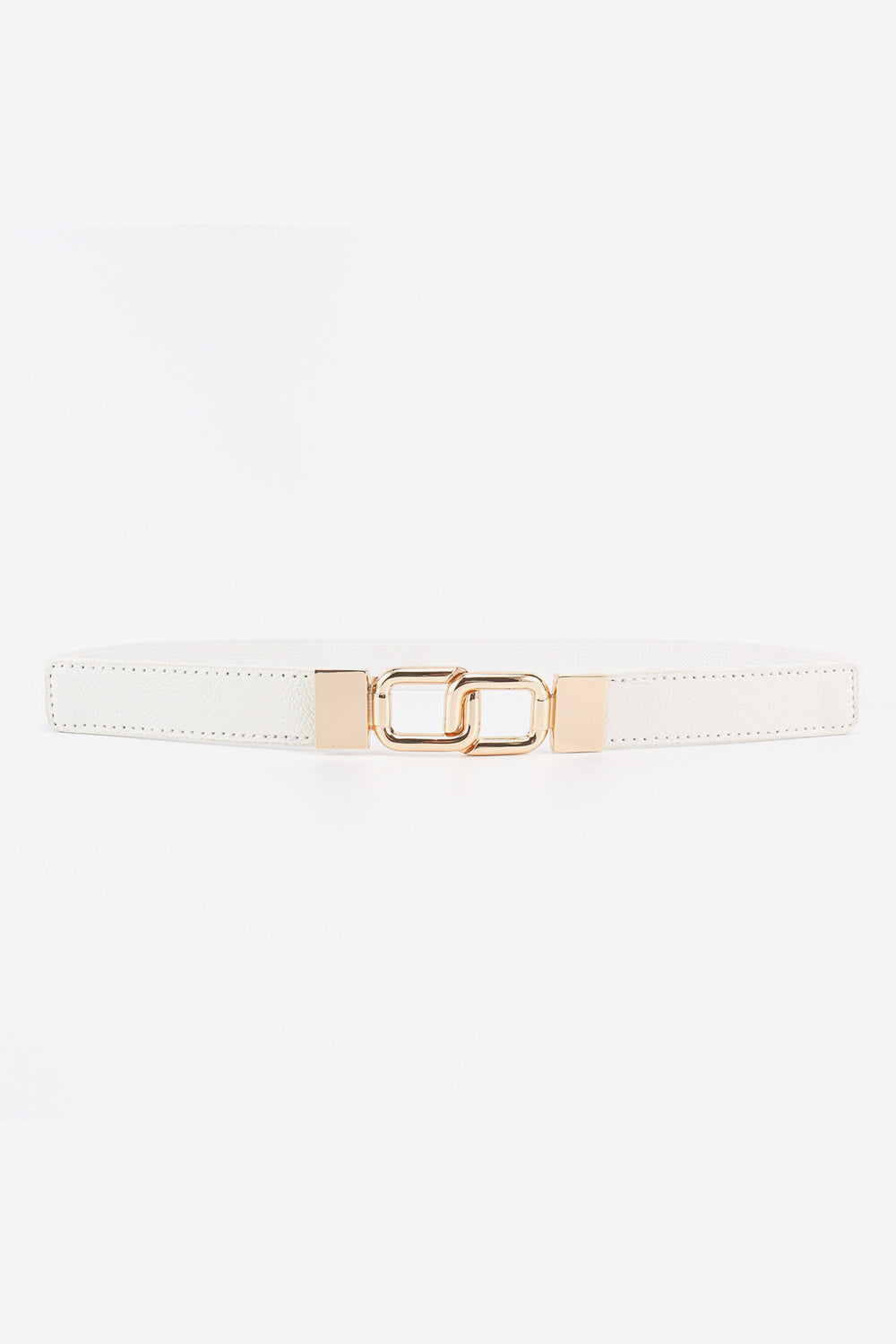 Geometric Double Buckle Elastic Belt - White / One Size