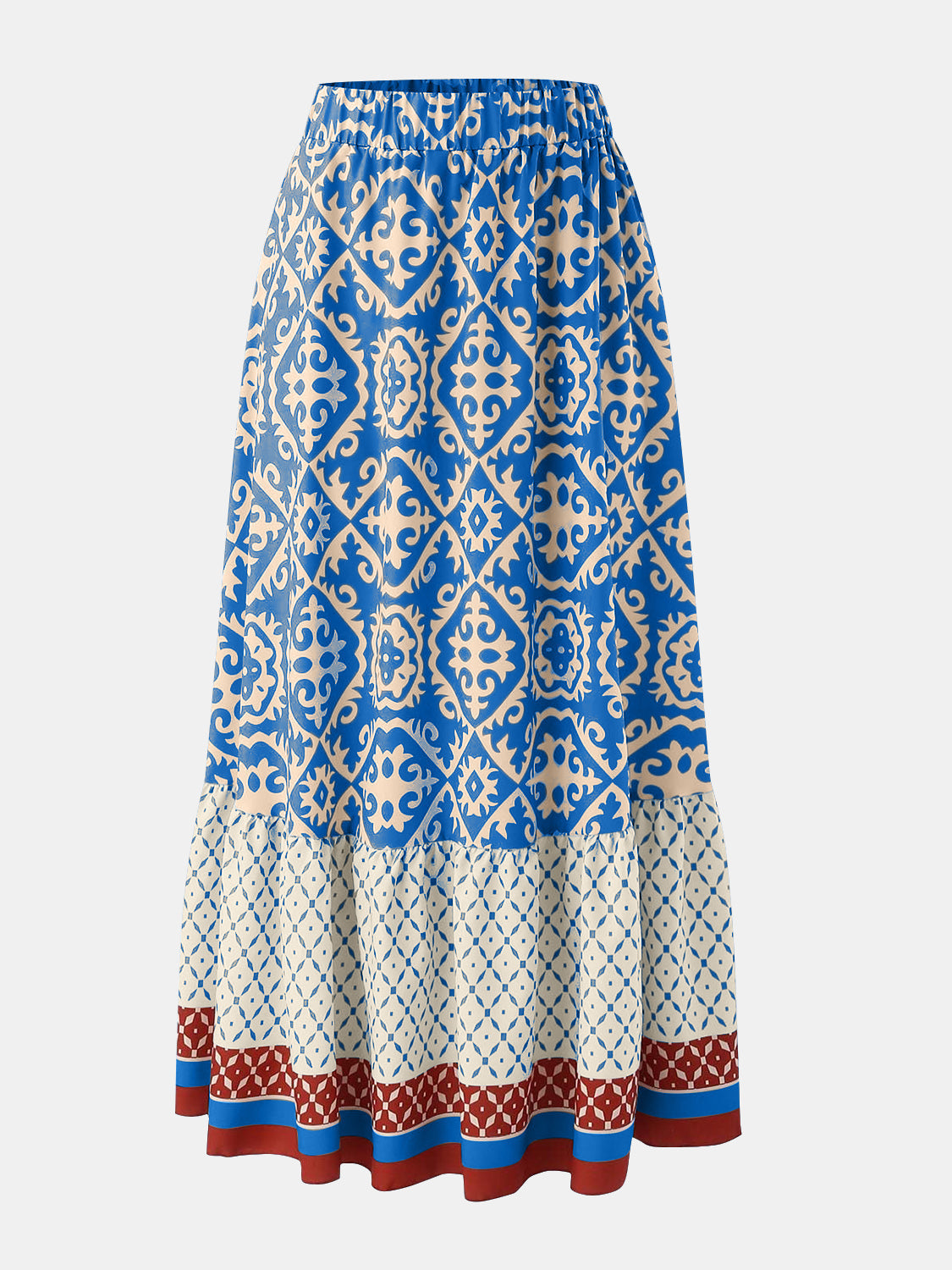 Geometric Elastic Waist Maxi Skirt - Blue / S