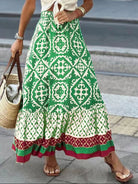 Geometric Elastic Waist Maxi Skirt - Green / S