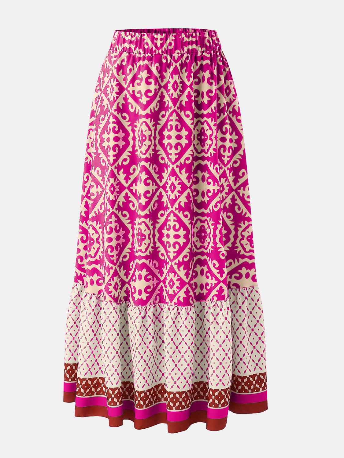 Geometric Elastic Waist Maxi Skirt - Hot Pink / S