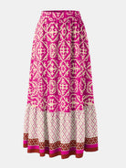 Geometric Elastic Waist Maxi Skirt - Hot Pink / S