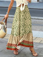 Geometric Elastic Waist Maxi Skirt - Matcha Green / S