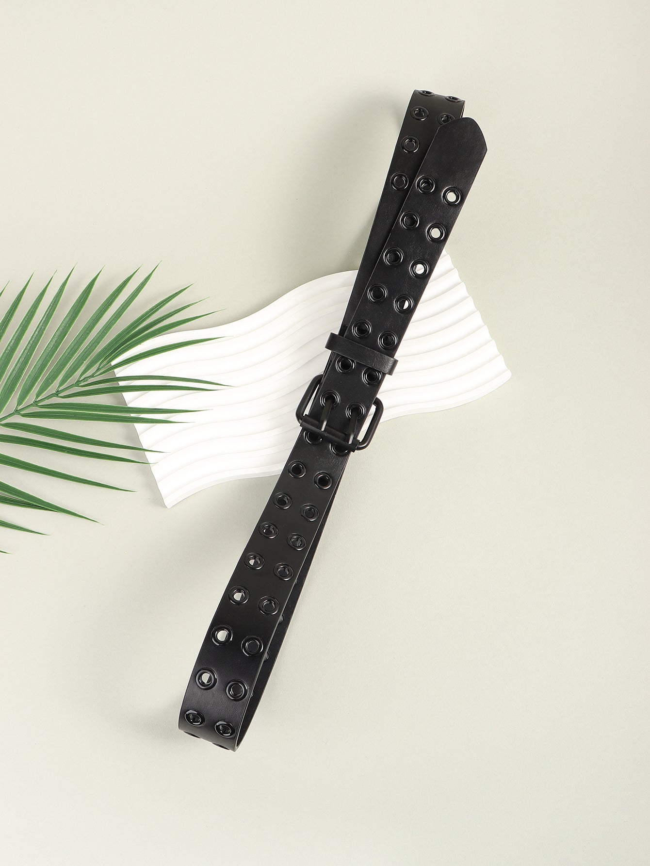 Grommet PU Leather Belt - Black / One Size