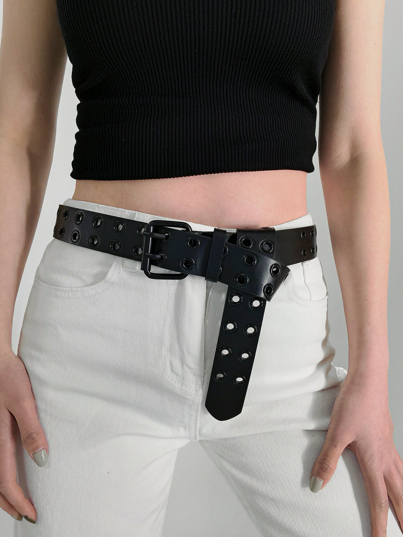 Grommet PU Leather Belt - Black / One Size