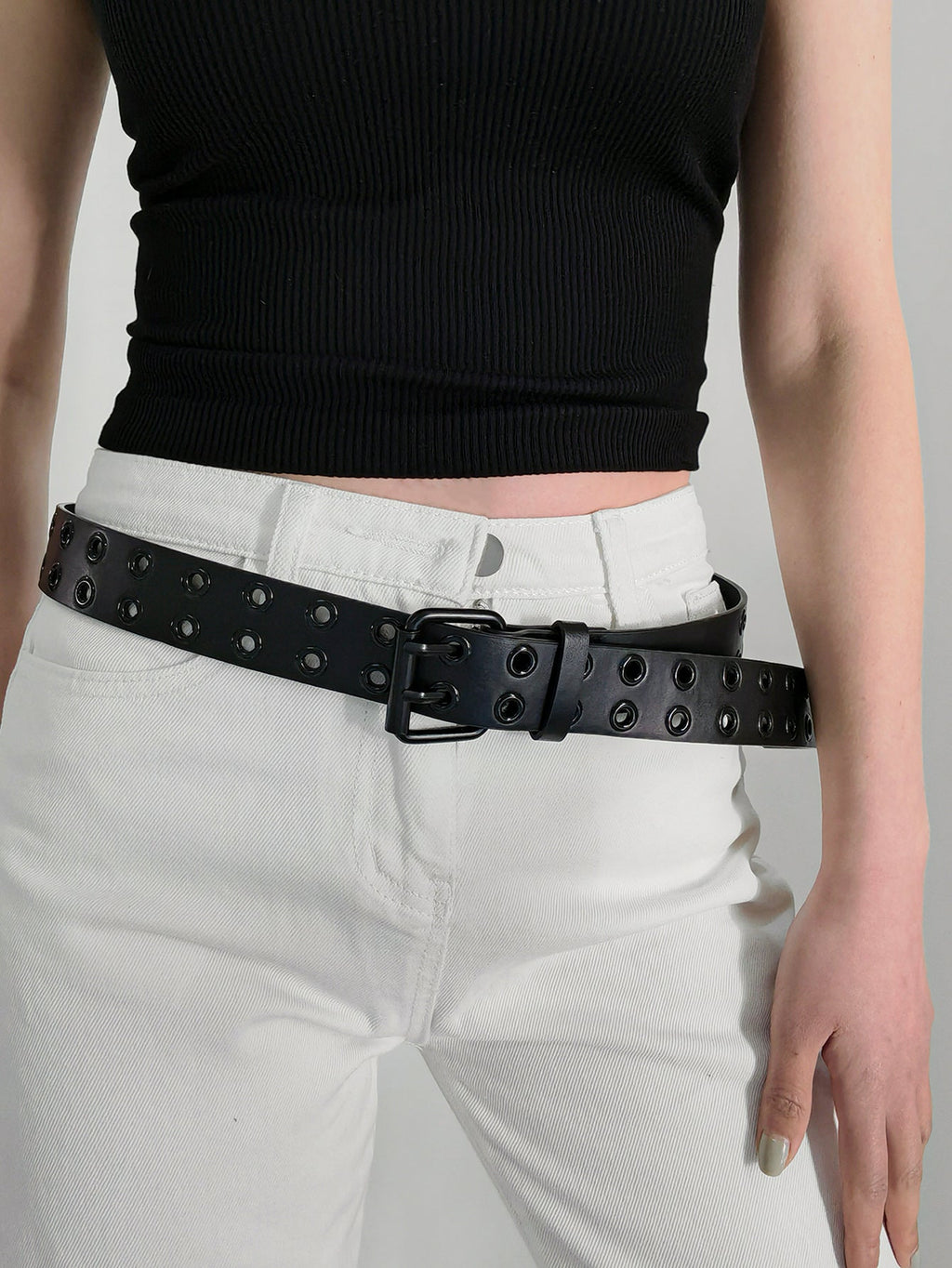 Grommet PU Leather Belt - Black / One Size