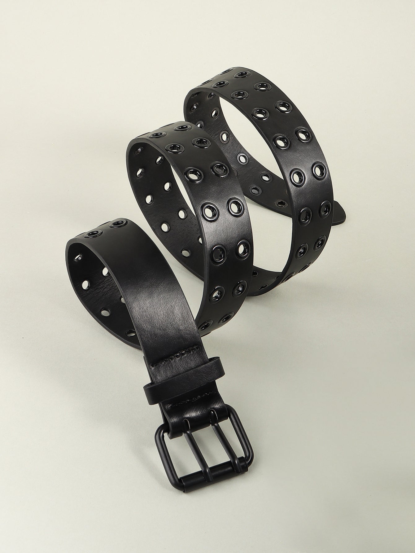 Grommet PU Leather Belt - Black / One Size