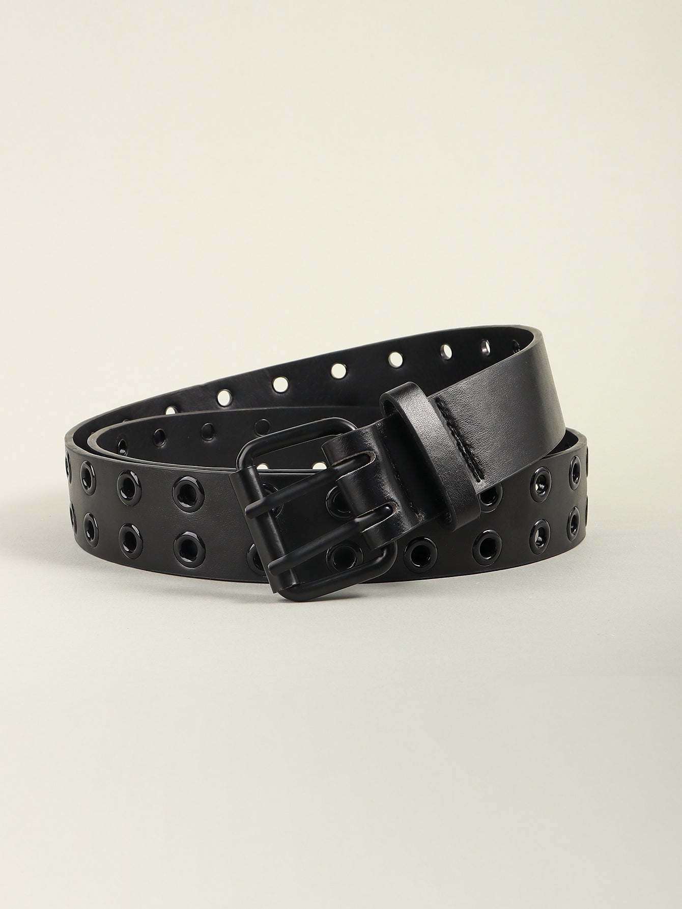 Grommet PU Leather Belt - Black / One Size