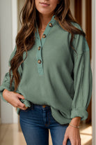 Half Button Long Sleeve Top - Sage / S