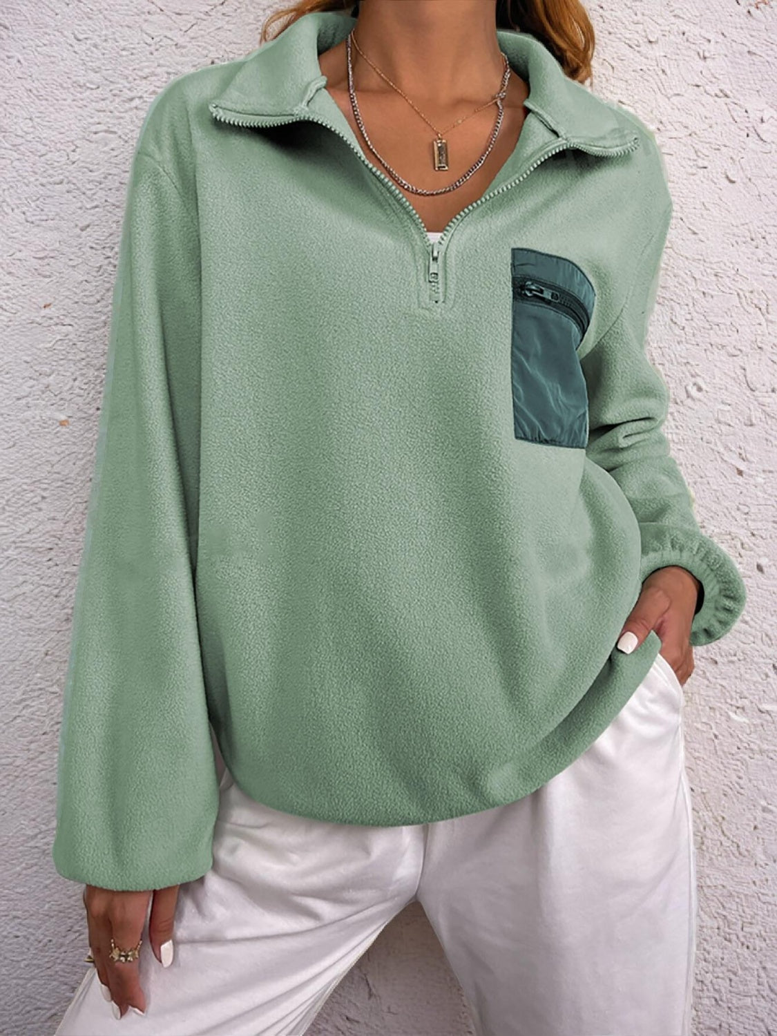 Half Zip Long Sleeve Sweatshirt - Gum Leaf / S