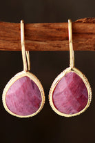 Handmade Natural Stone Teardrop Earrings - Hot Pink / One Size