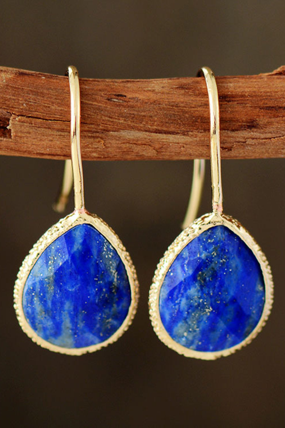 Handmade Natural Stone Teardrop Earrings - Royal Blue / One Size